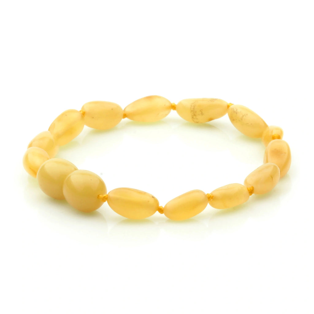 Baltic Amber Teething Bracelet. Olive Milky Yellow Glossy 5mm - OL22