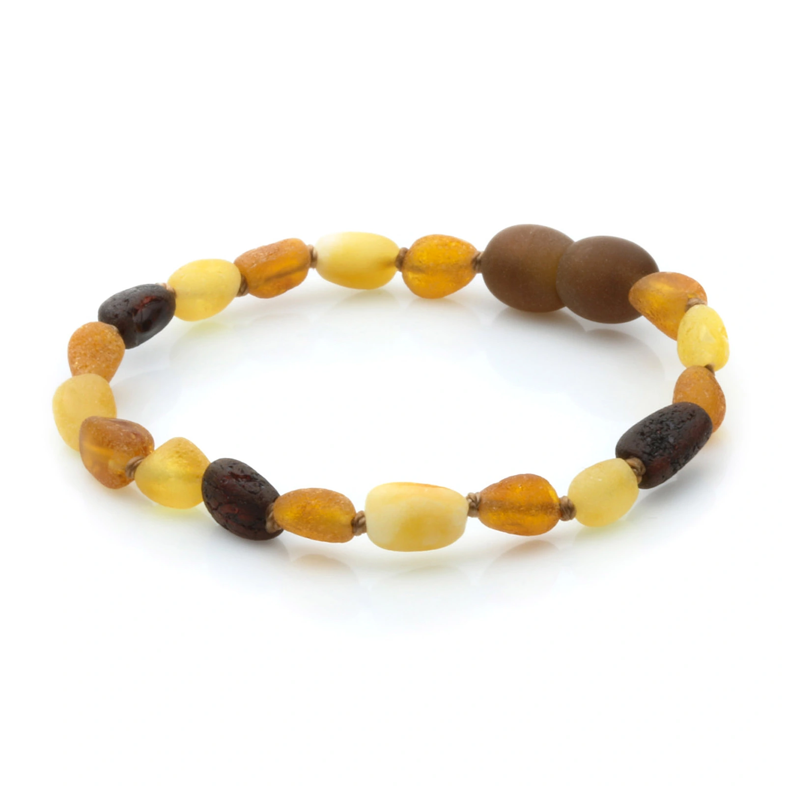 Baltic Amber Teething Bracelet. Olive Multicolor Rough 5mm - OL33