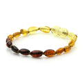Baltic Amber Teething Bracelet. Olive Rainbow Glossy 5mm - OL19