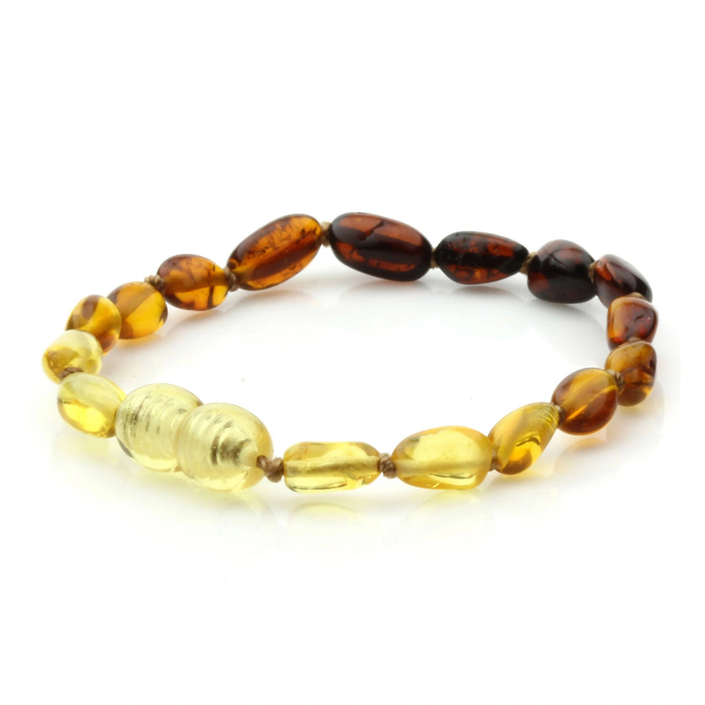 Baltic Amber Teething Bracelet. Olive Rainbow Glossy 5mm - OL19