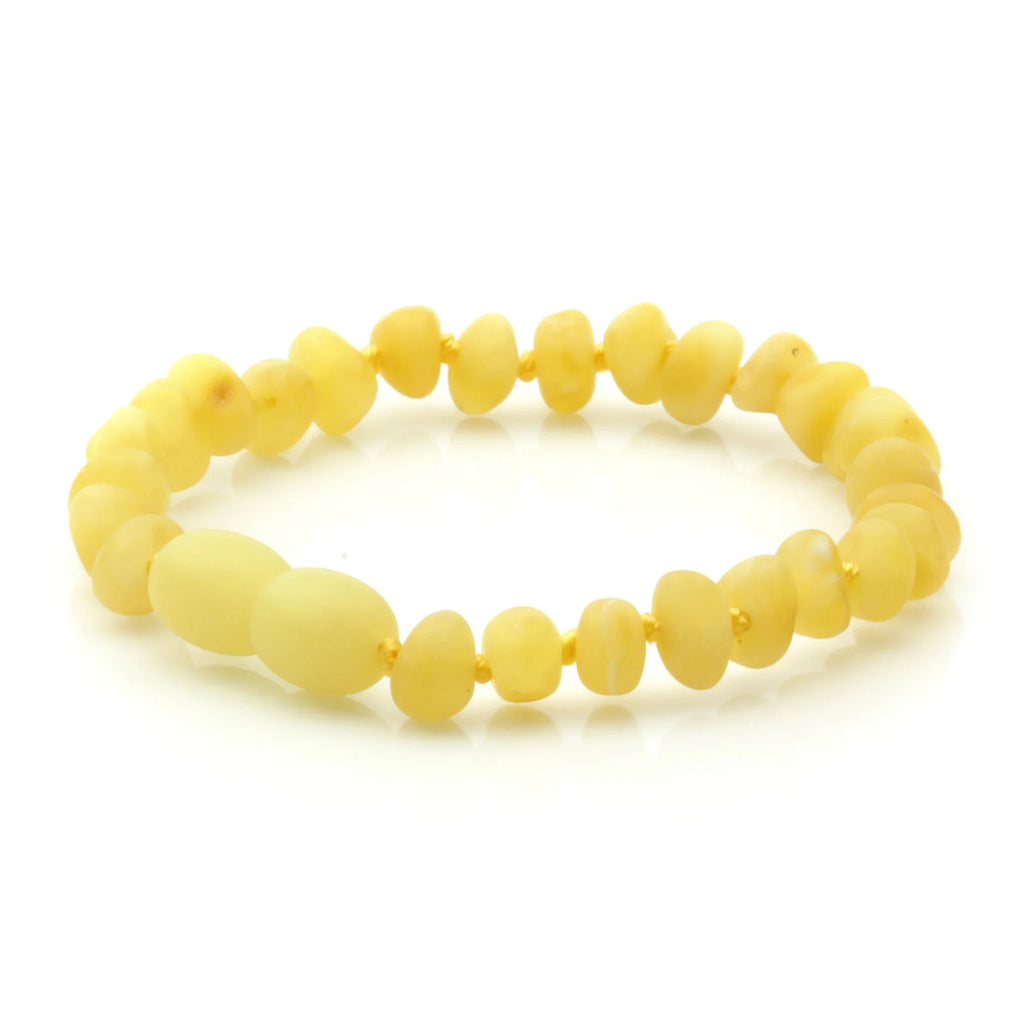 Baltic Amber Teething Bracelet. Baroque Milky Yellow 5mm - BA87