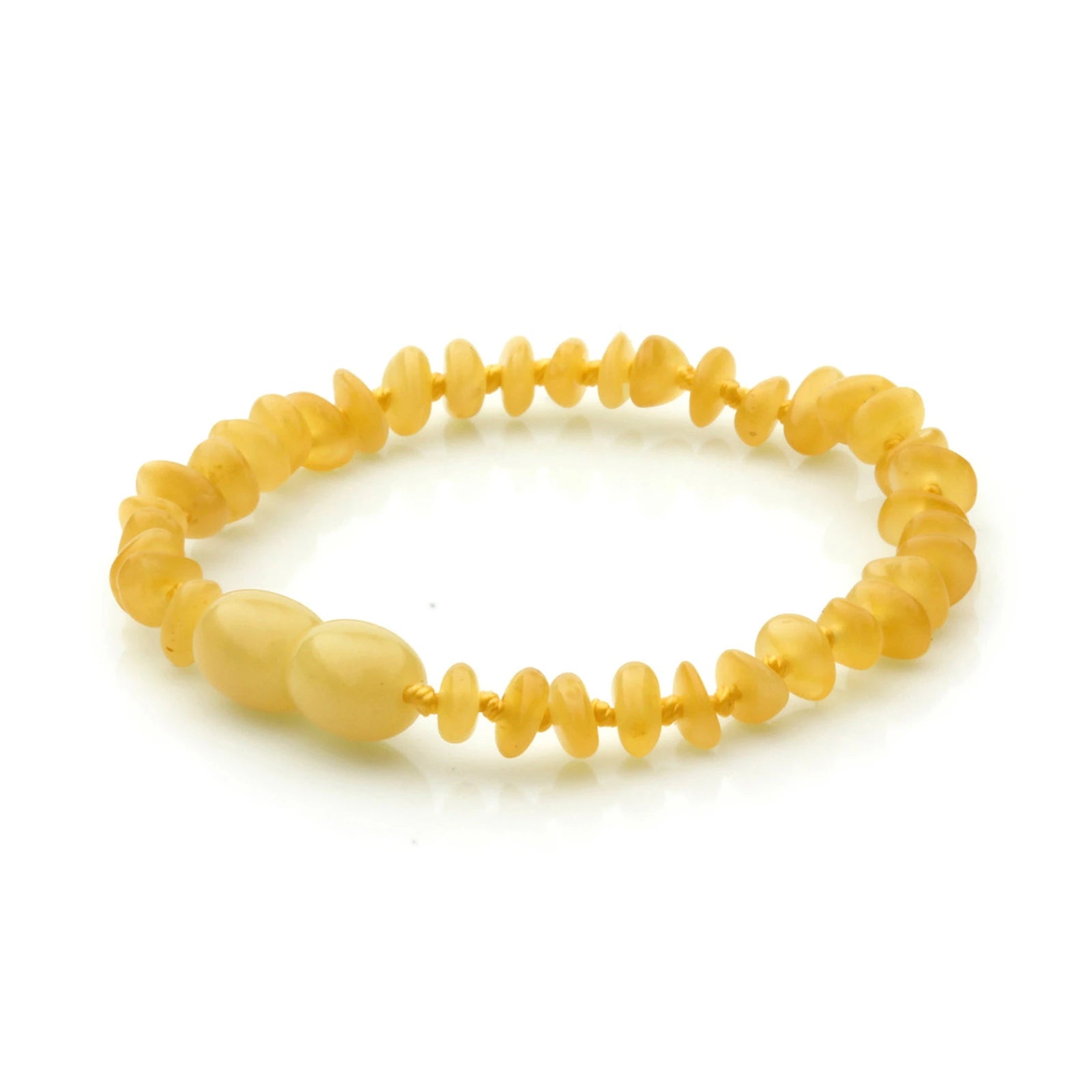 Baltic Amber Teething Bracelet. Roundel Milky Yellow Glossy 4mm - RO97