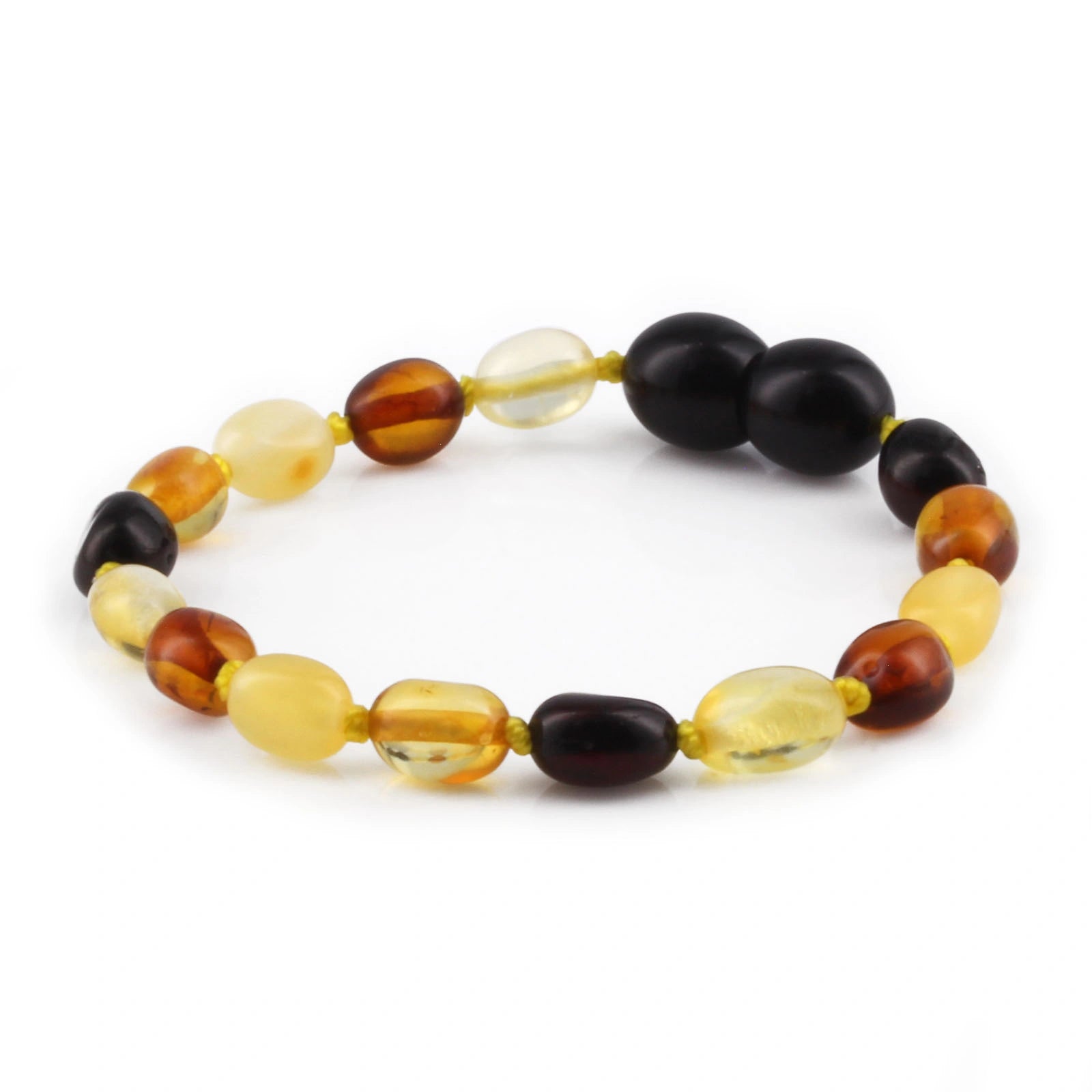 Baltic Amber Teething Bracelet. Olive Multicolor Glossy 5mm - OL64