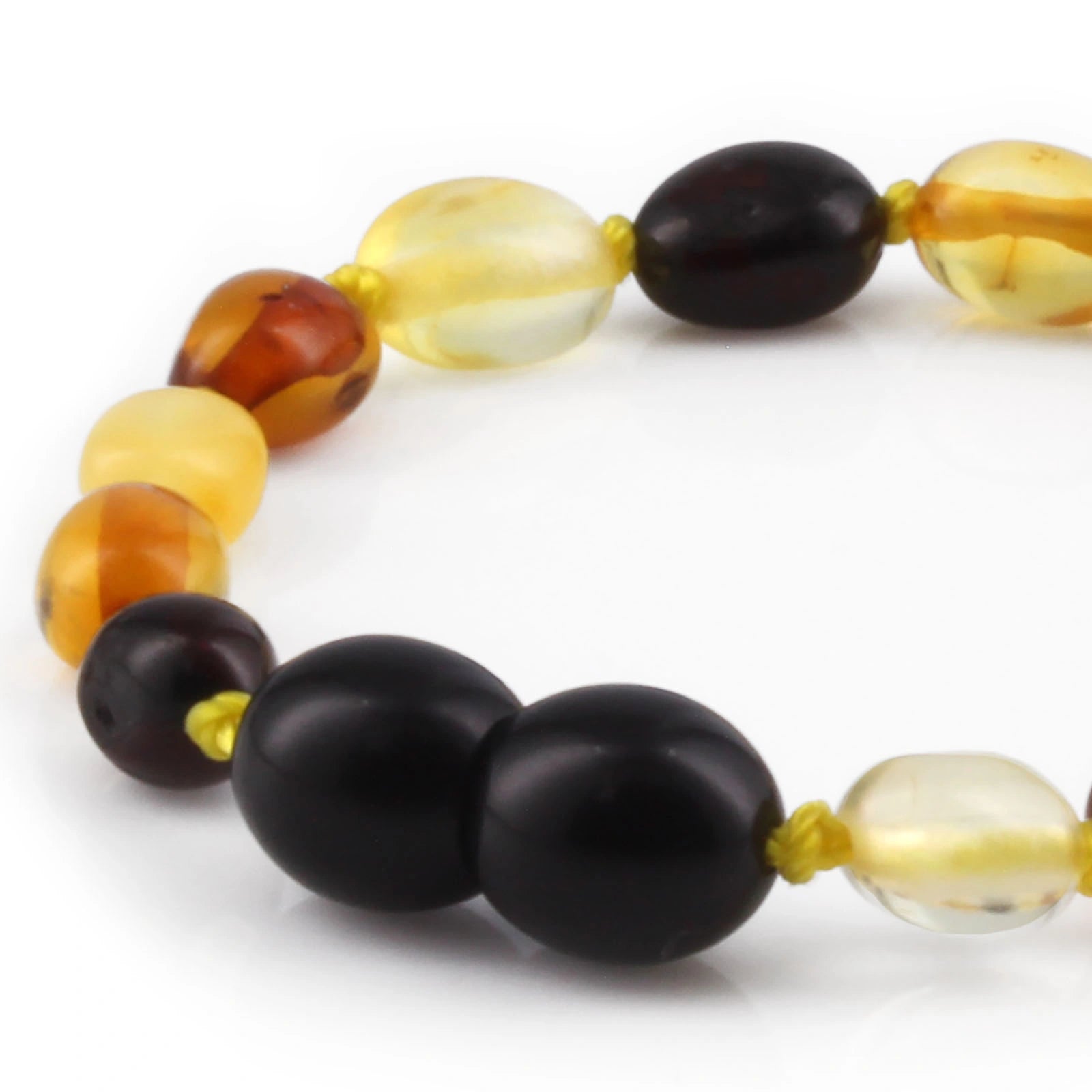 Baltic Amber Teething Bracelet. Olive Multicolor Glossy 5mm - OL64