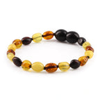Baltic Amber Teething Bracelet. Olive Multicolor Glossy 5mm - OL61