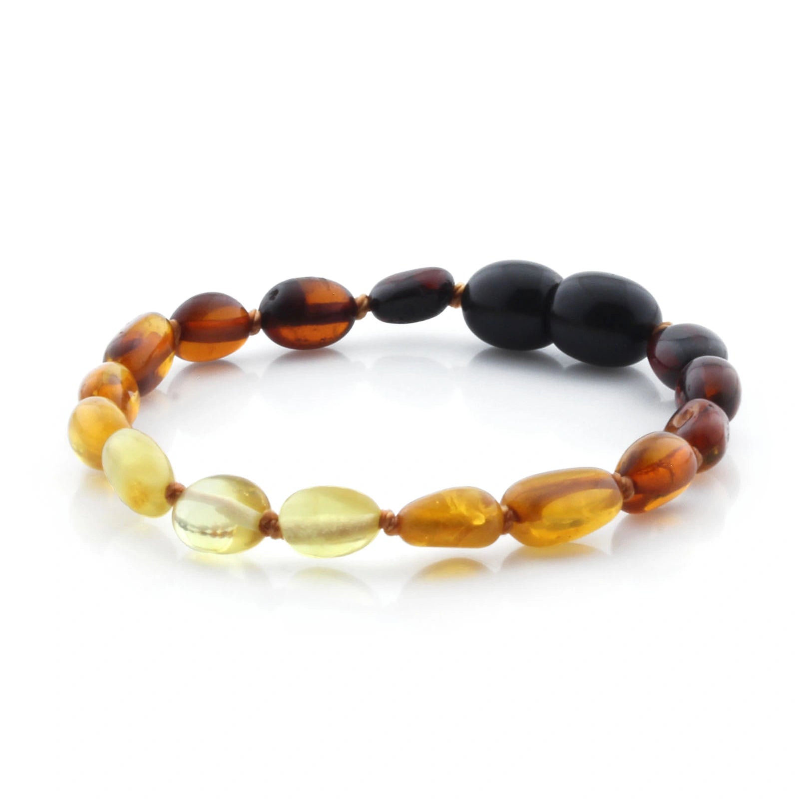 Baltic Amber Teething Bracelet. Olive Rainbow Glossy 5mm - OL69