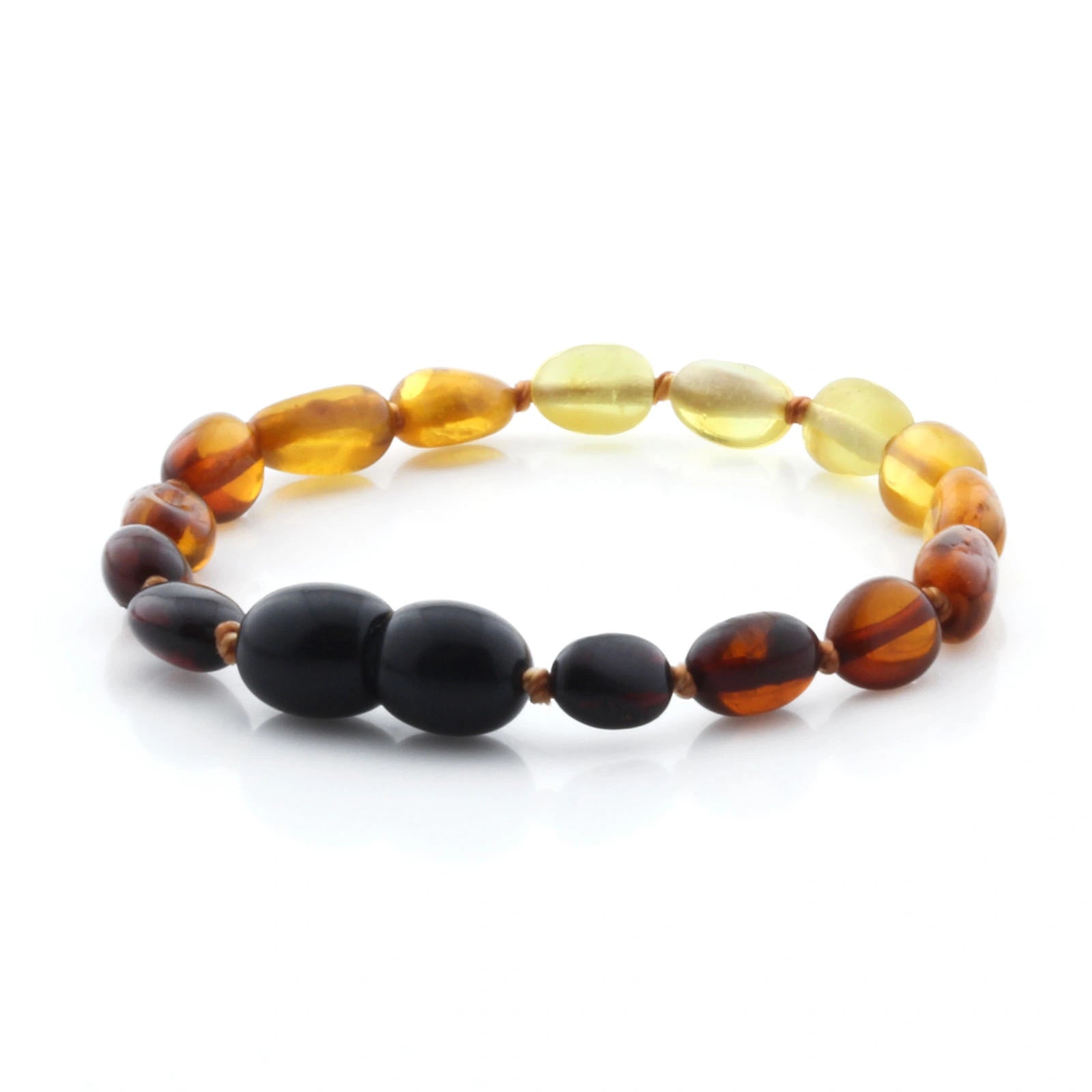 Baltic Amber Teething Bracelet. Olive Rainbow Glossy 5mm - OL69