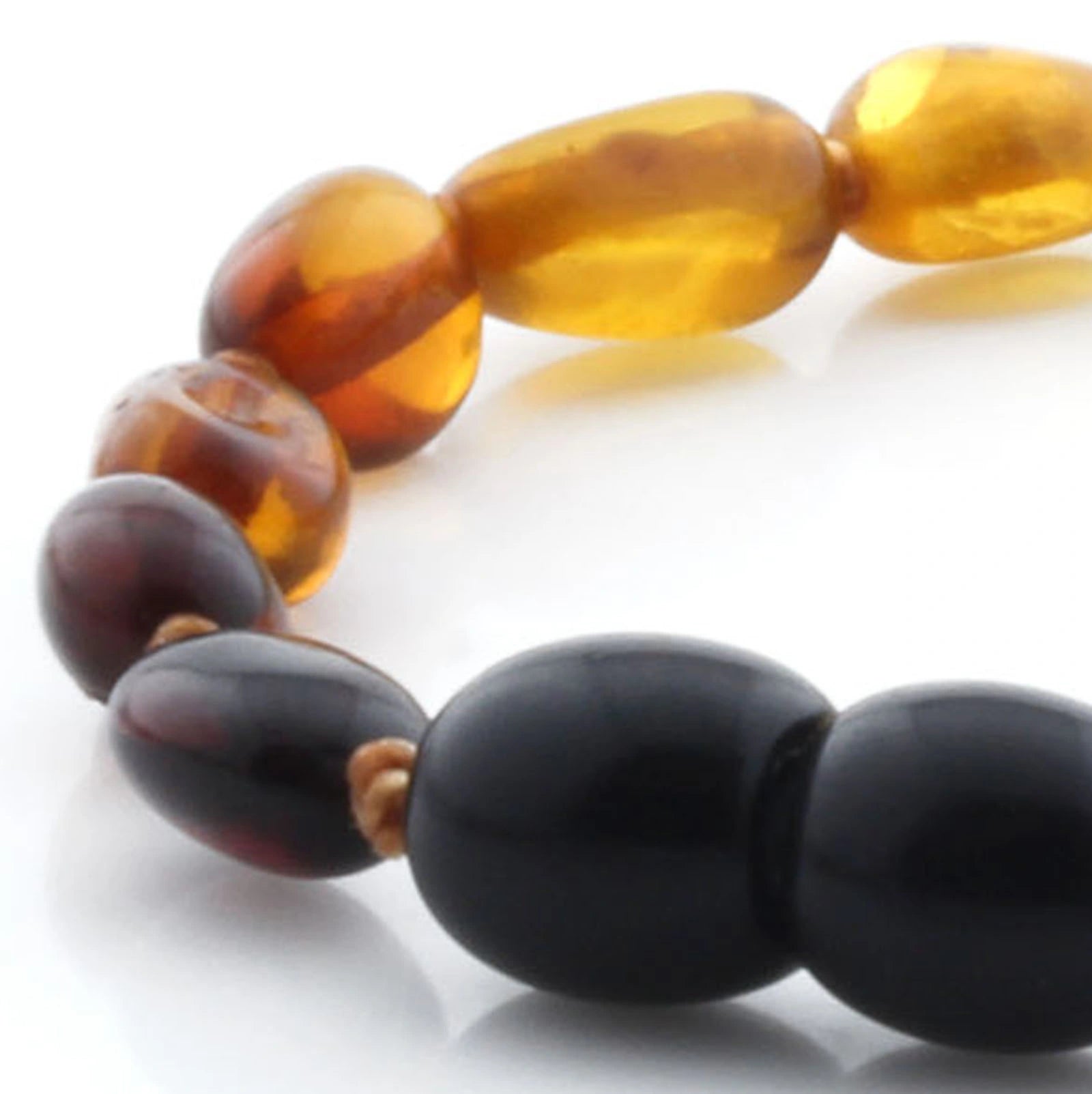 Baltic Amber Teething Bracelet. Olive Rainbow Glossy 5mm - OL69