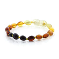 Baltic Amber Teething Bracelet. Olive Rainbow Glossy 5mm - OL66