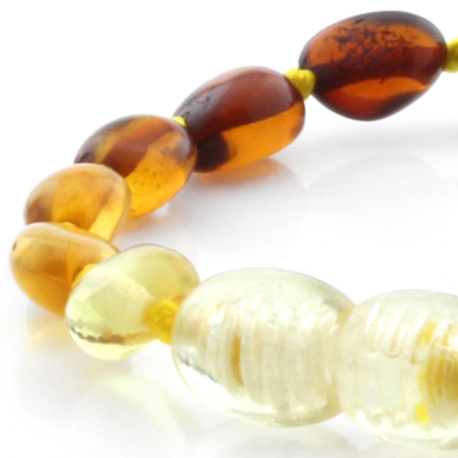 Baltic Amber Teething Bracelet. Olive Rainbow Glossy 5mm - OL66