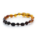 Baltic Amber Teething Bracelet. Olive Rainbow Glossy 5mm - OL60