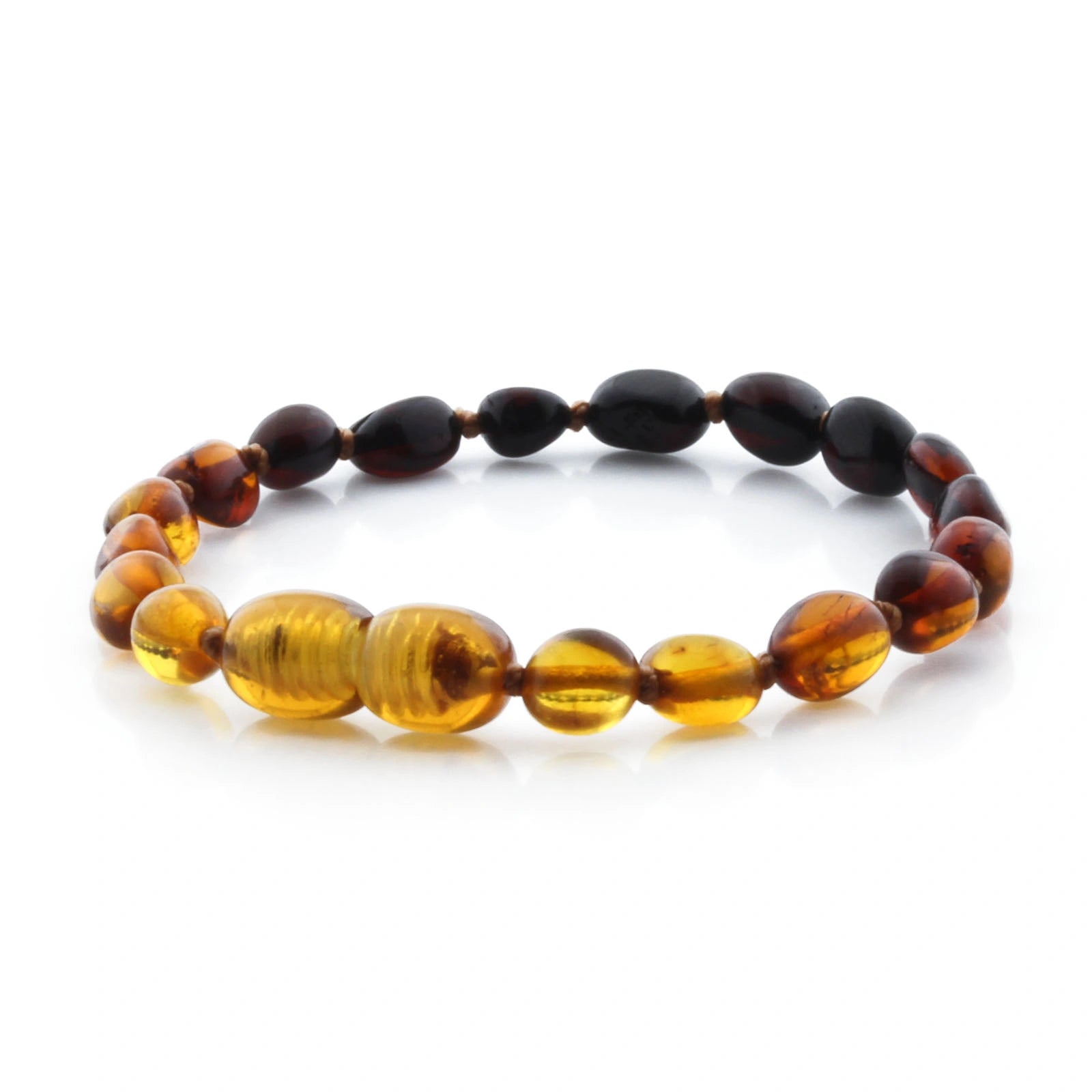 Baltic Amber Teething Bracelet. Olive Rainbow Glossy 5mm - OL60