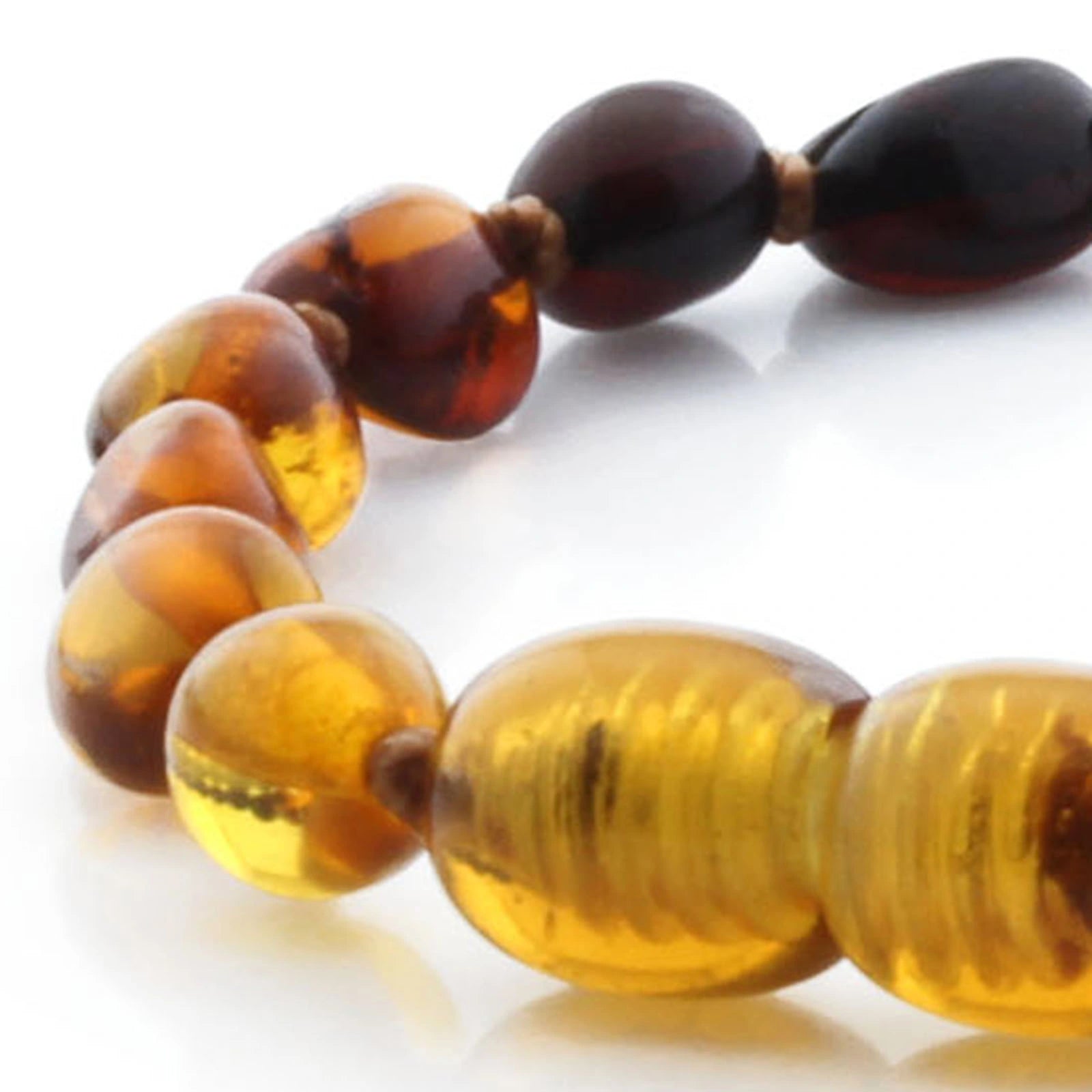 Baltic Amber Teething Bracelet. Olive Rainbow Glossy 5mm - OL60