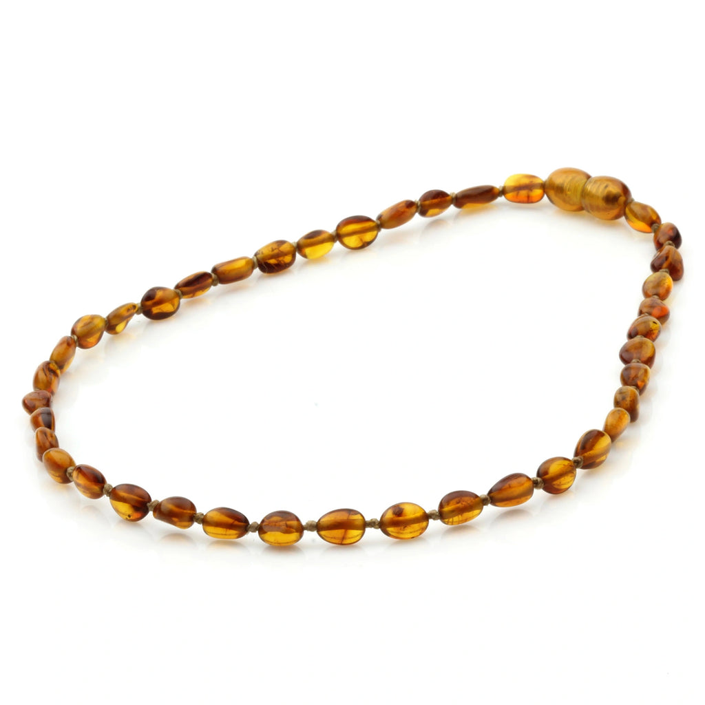 Baltic Amber Teething Necklace. Olive Cognac Glossy 5mm - OL6