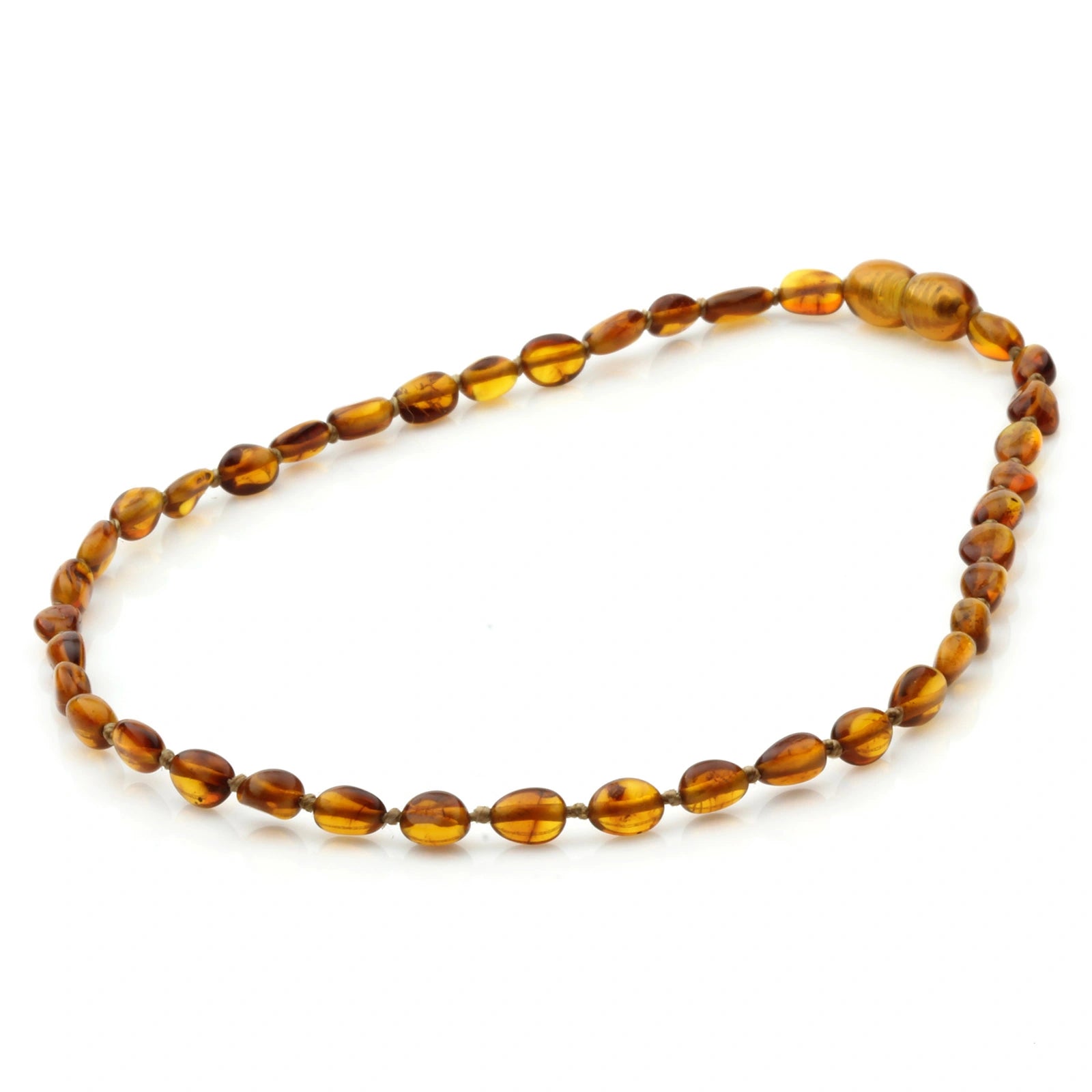 Baltic Amber Teething Necklace. Olive Cognac Glossy 5mm - OL6