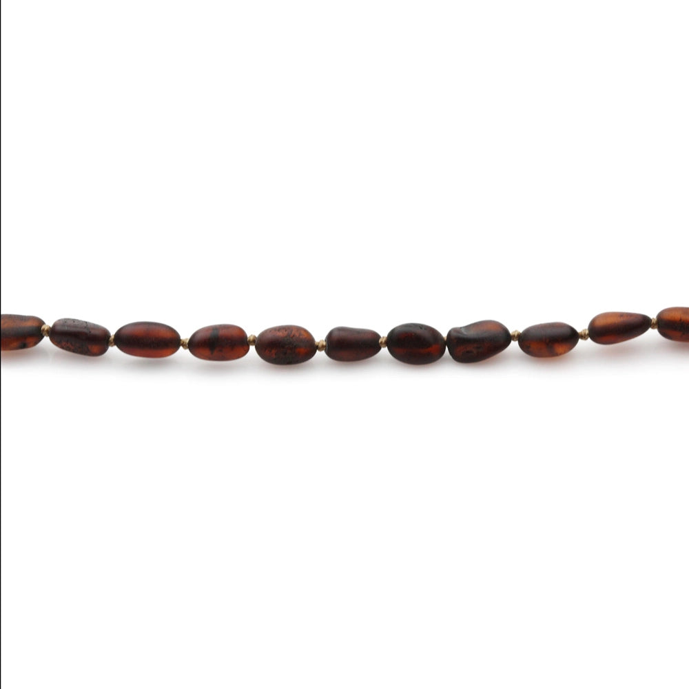 Baltic Amber Teething Necklace. Olive Dark Cognac Matte 5mm - OL13