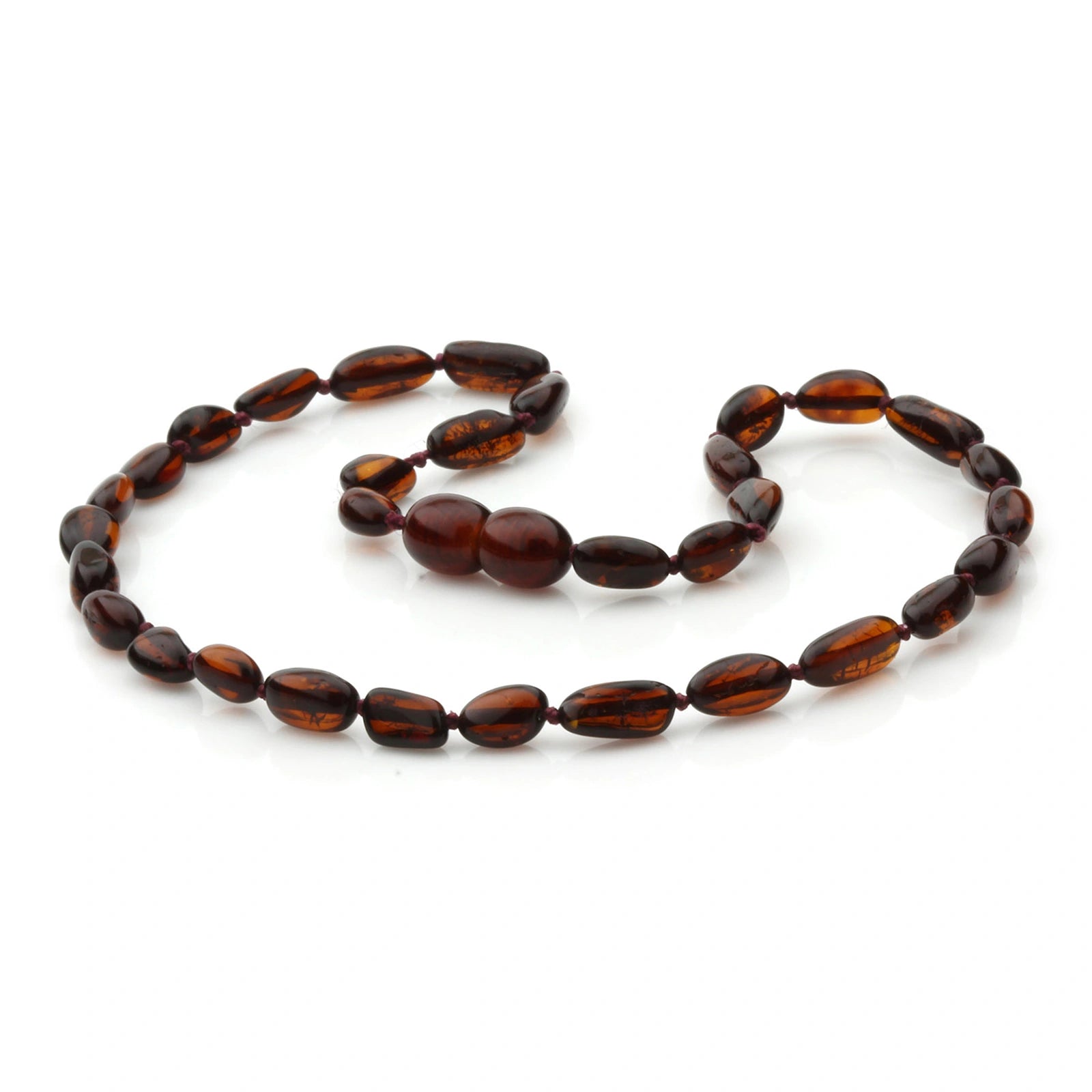 Baltic Amber Teething Necklace. Olive Dark Cognac Glossy 5mm - OL7