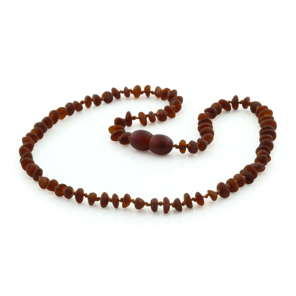 Baltic Amber Teething Necklace. Roundel Dark Cognac Matte 5mm - RO94