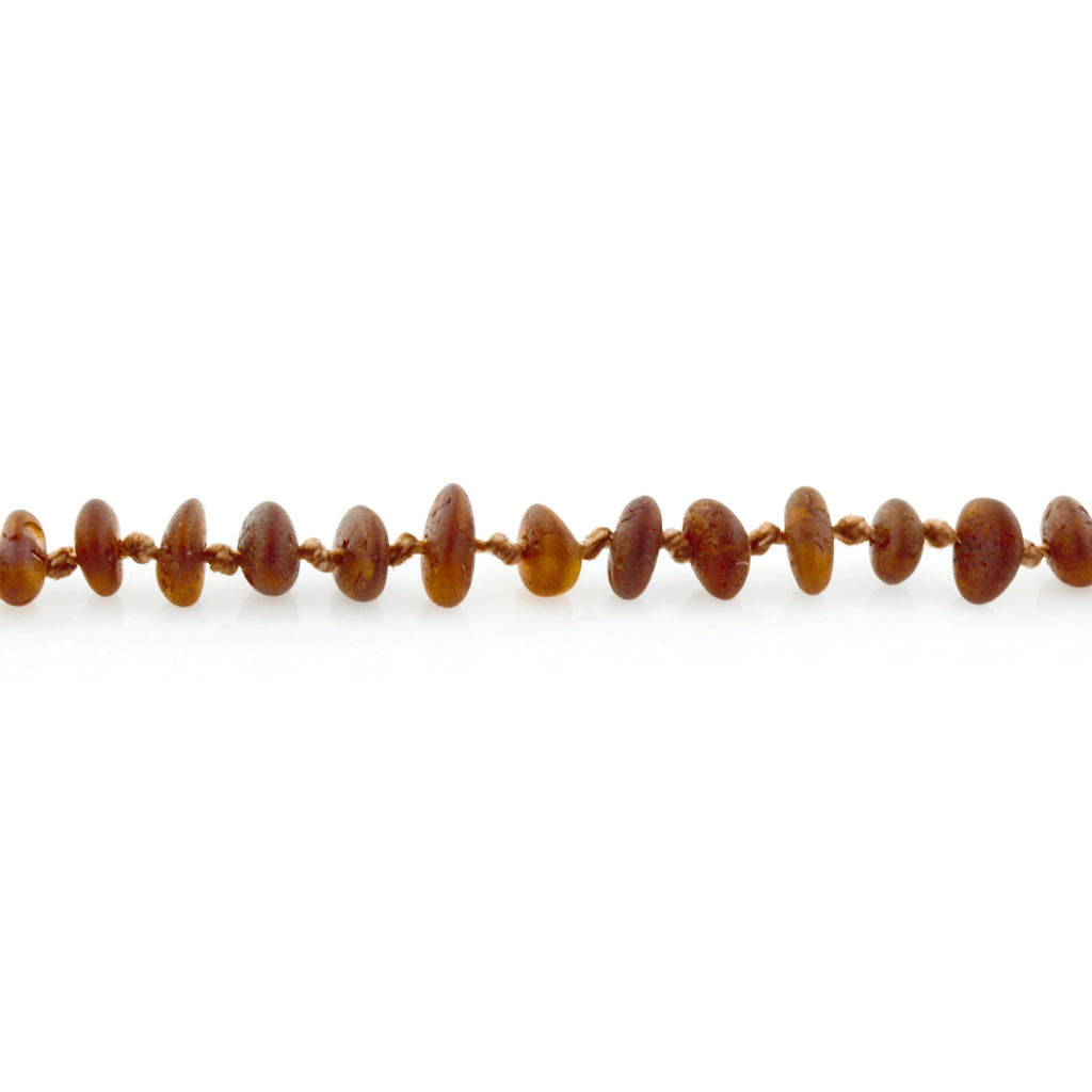 Baltic Amber Teething Necklace. Roundel Dark Cognac Matte 5mm - RO94