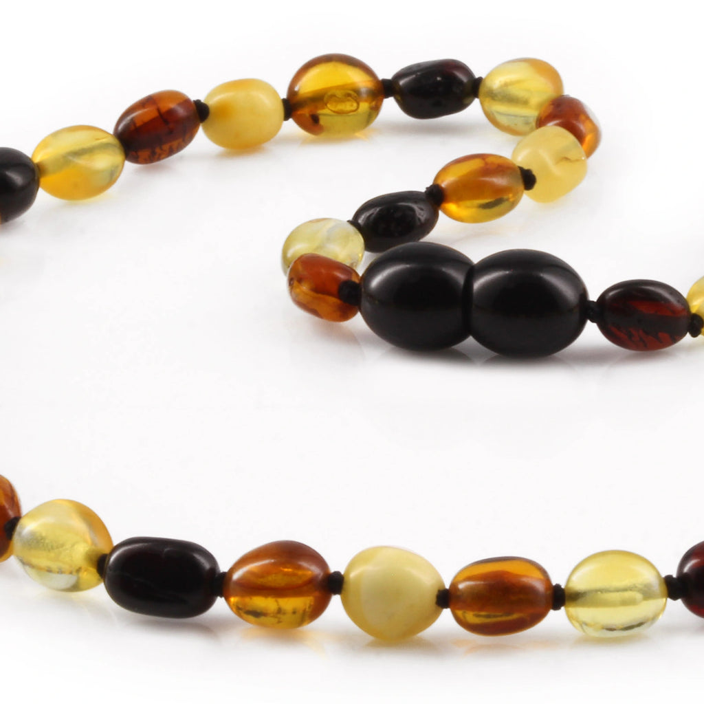 Baltic Amber Teething Necklace. Olive Multicolor Glossy 5mm - OL62