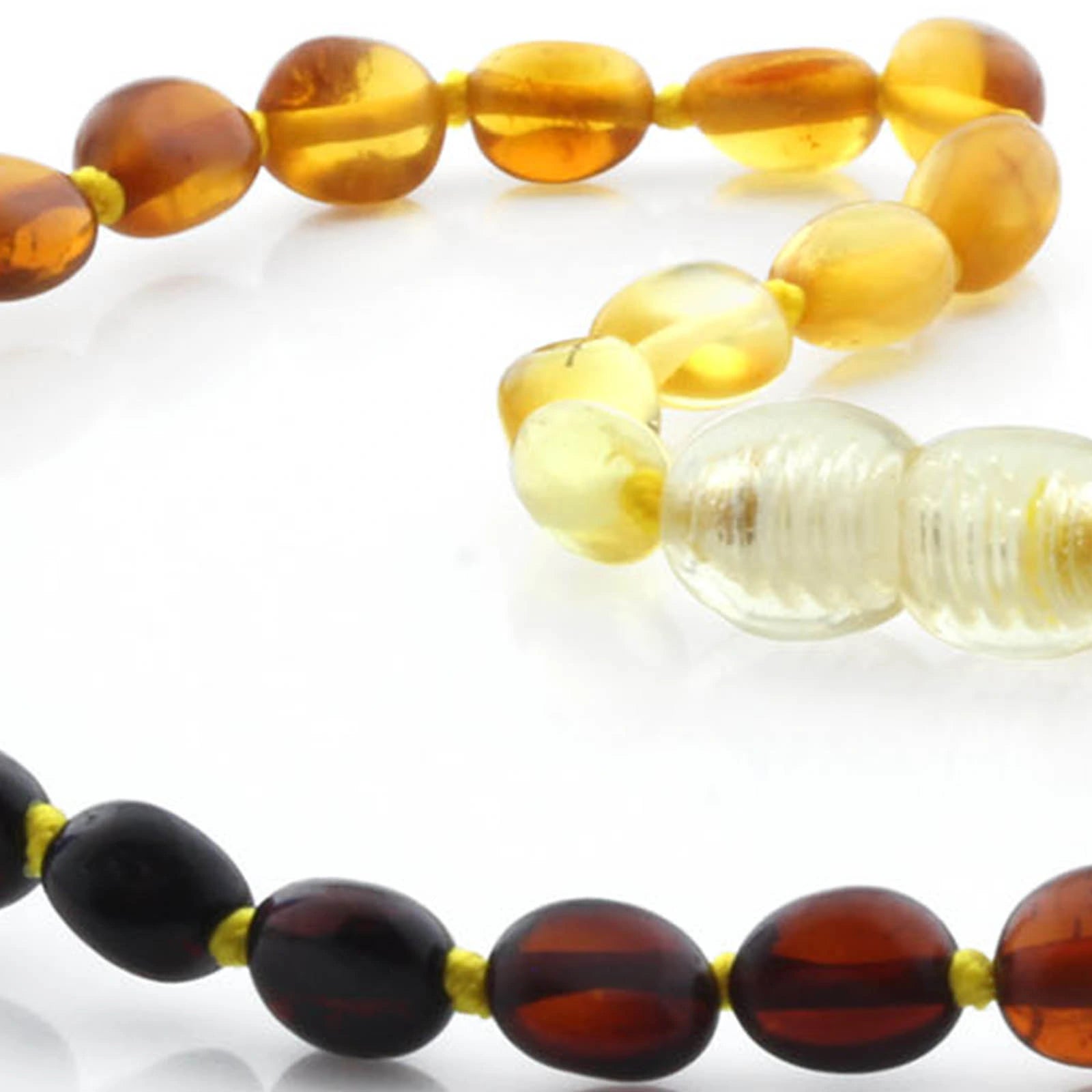 Baltic Amber Teething Necklace. Olive Rainbow Glossy 5mm - OL67