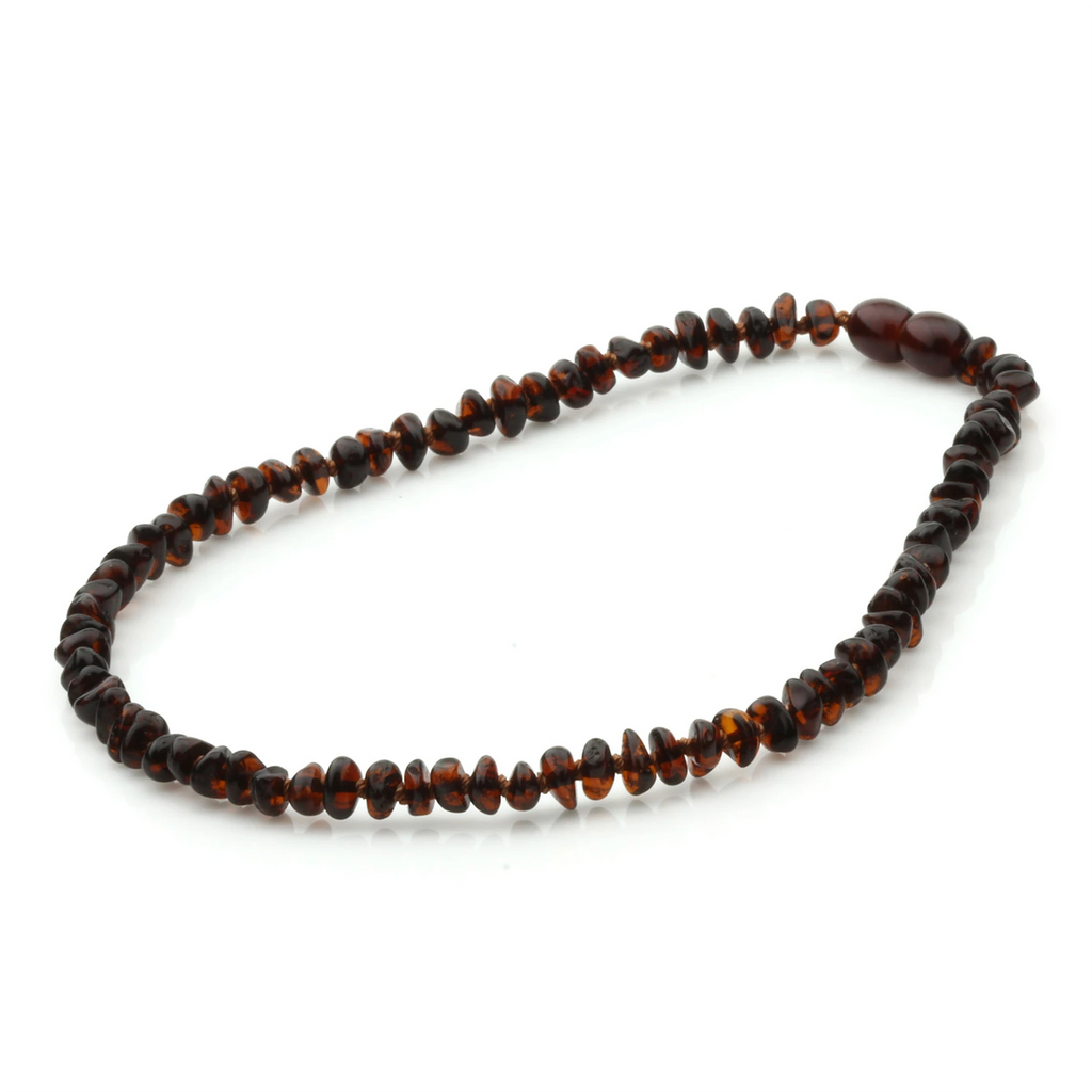 Baltic Amber Teething Necklace. Roundel Dark Cognac 5mm - RO55