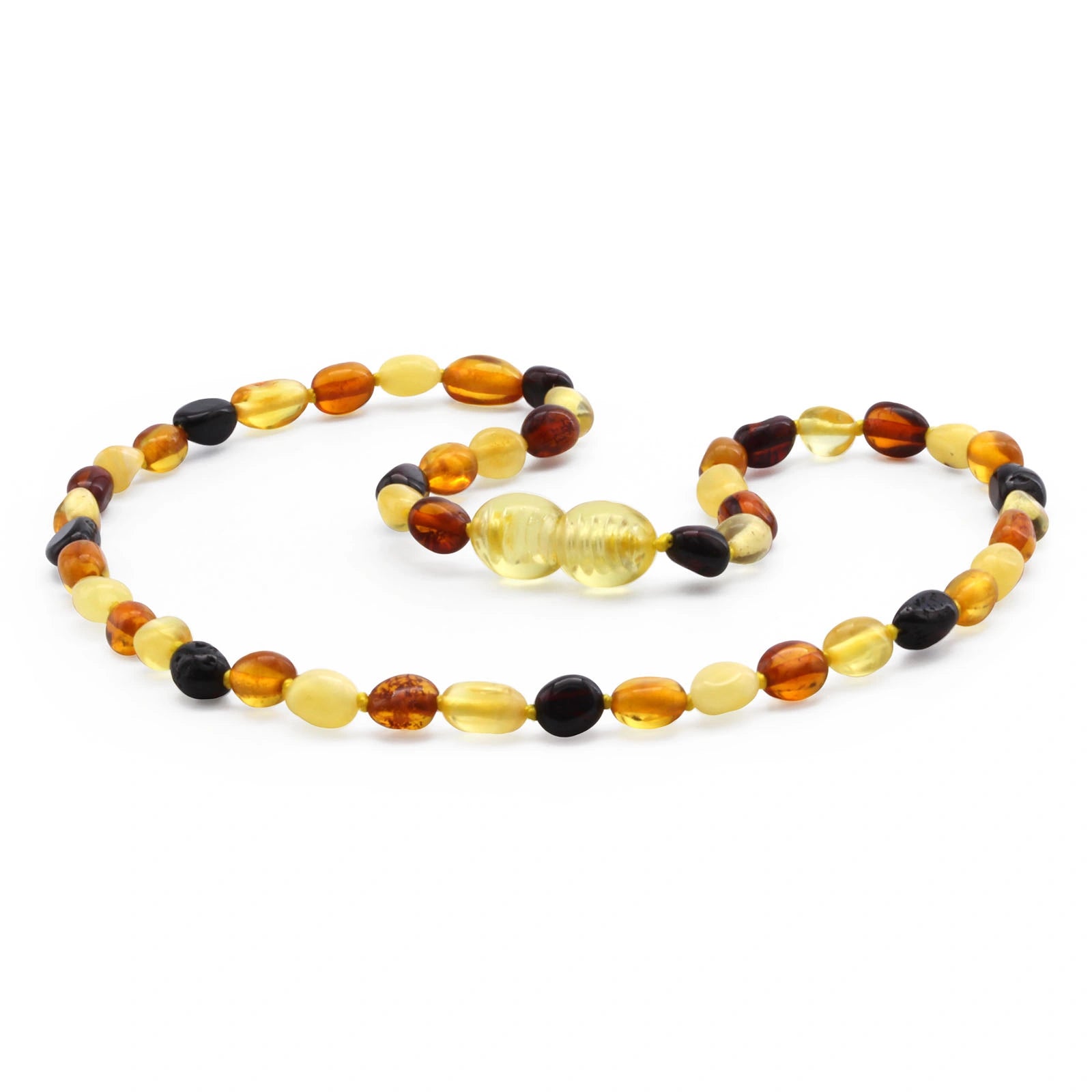 Baltic Amber Teething Necklace. Olive Multicolor Glossy 5mm - OL63