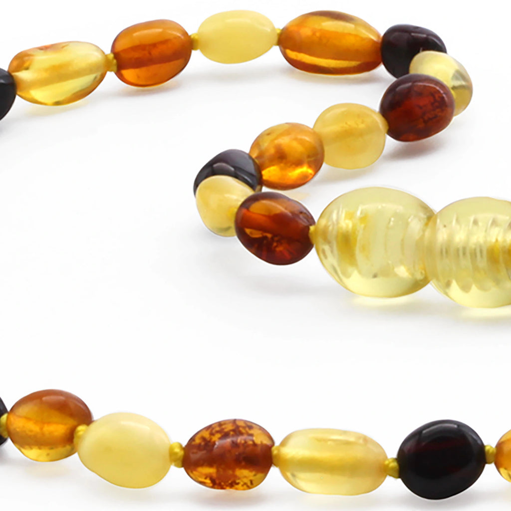 Baltic Amber Teething Necklace. Olive Multicolor Glossy 5mm - OL63