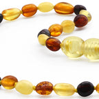 Baltic Amber Teething Necklace. Olive Multicolor Glossy 5mm - OL63