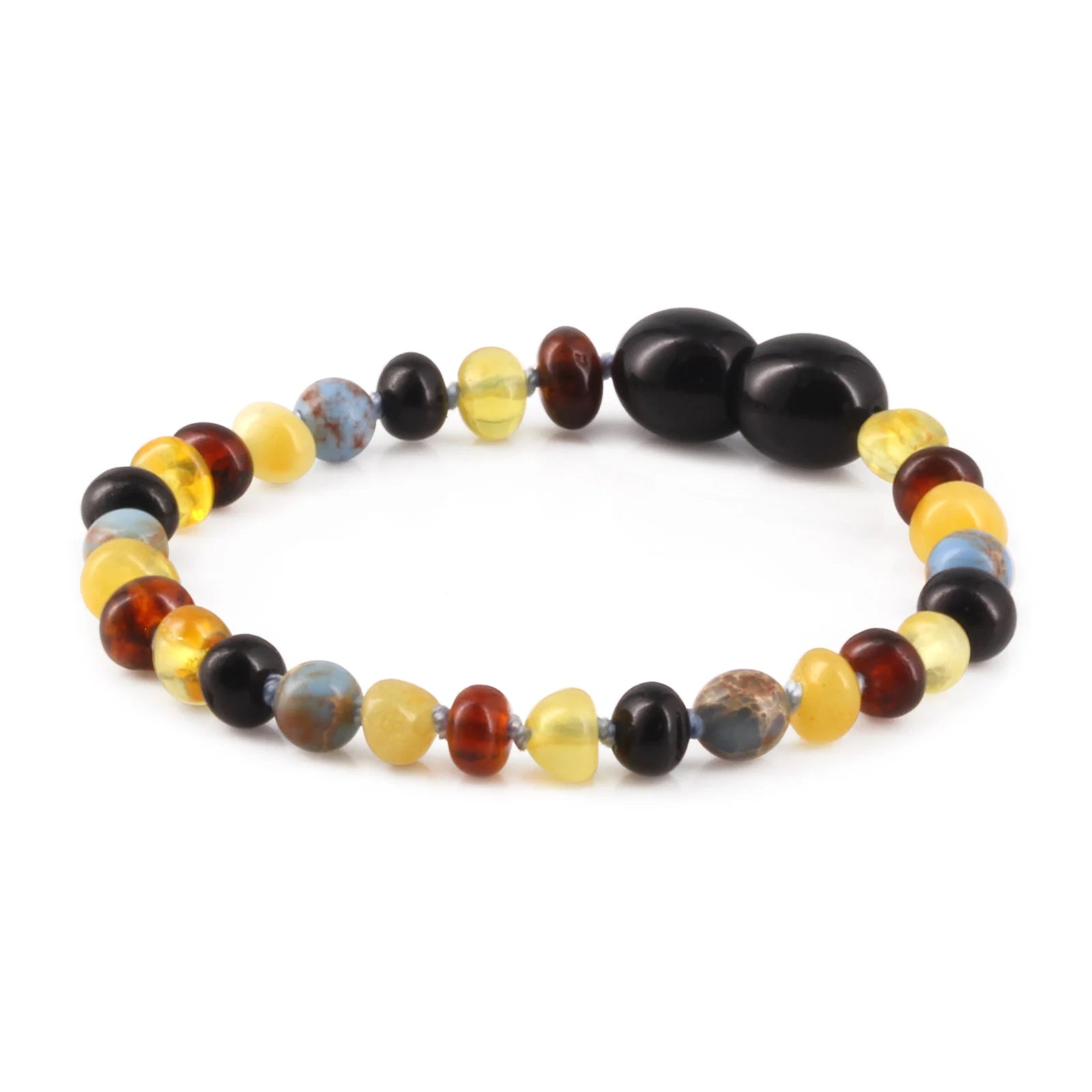 Baltic Amber Teething Bracelet with Sky Blue Imperial Jasper. Baroque 4mm - LE466-S