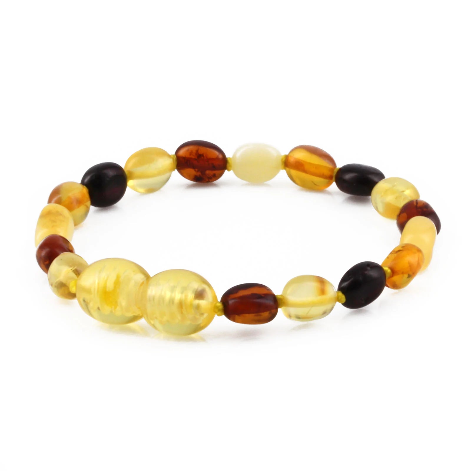 Baltic Amber Teething Bracelet. Olive Multicolour 5mm - XO54M1