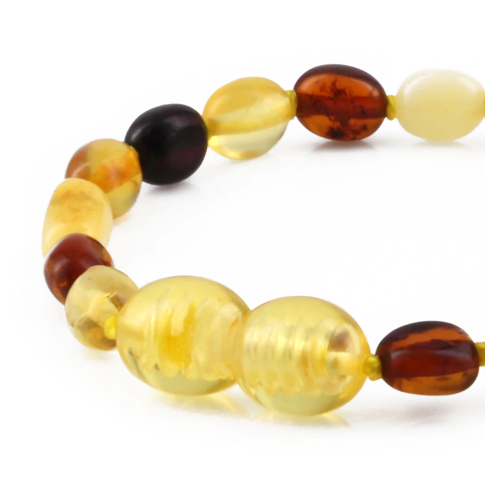 Baltic Amber Teething Bracelet. Olive Multicolour 5mm - XO54M1