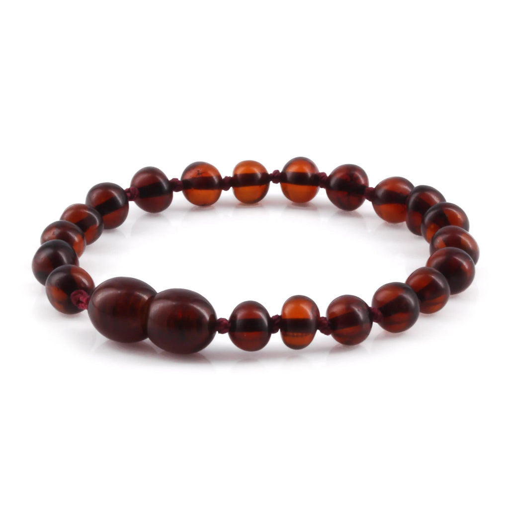 Baltic Amber Teething Bracelet. Baroque Dark Cognac 5mm - XB54DC
