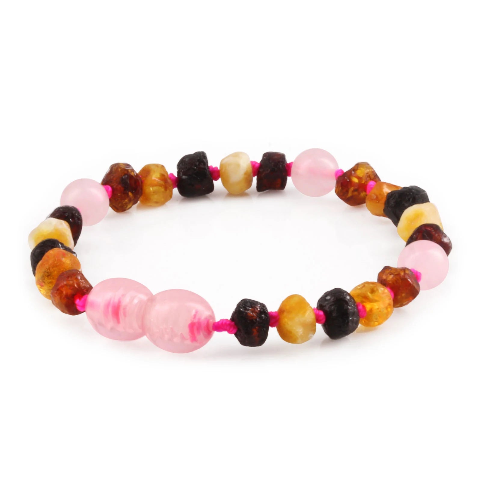 Baltic Amber Teething Bracelet with Rose Quartz. Baroque 5mm - LE553