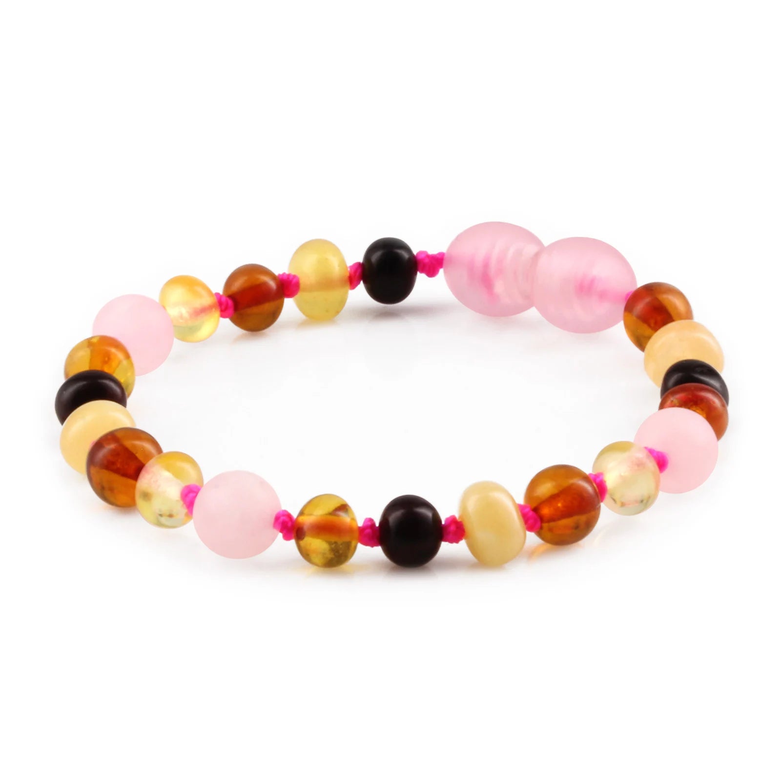 Baltic Amber Teething Bracelet with Rose Quartz. Baroque 5mm - LE459