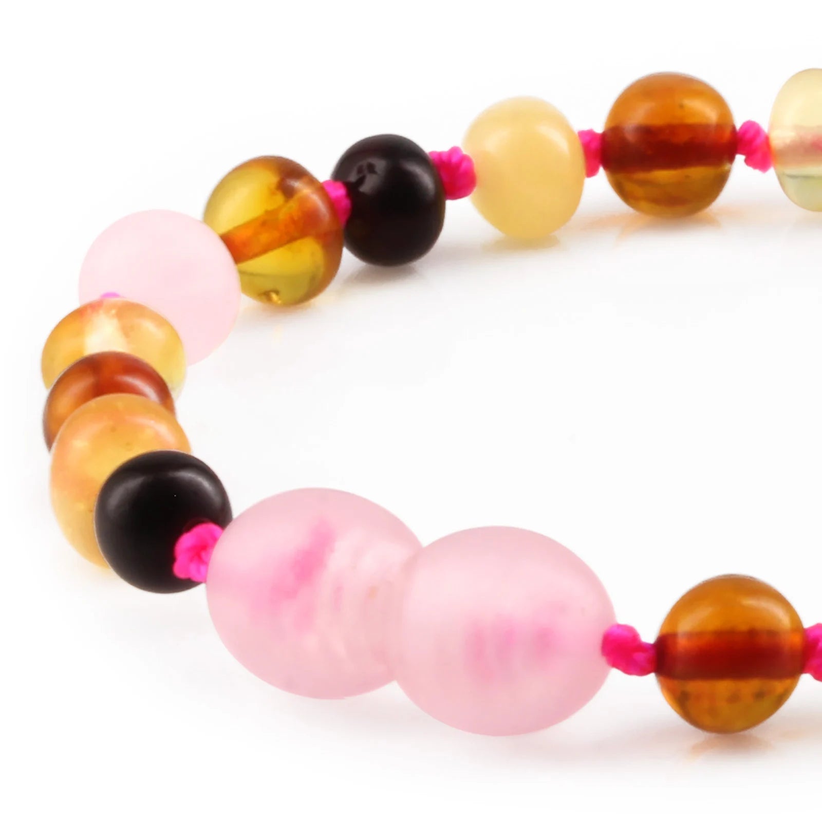 Baltic Amber Teething Bracelet with Rose Quartz. Baroque 5mm - LE459