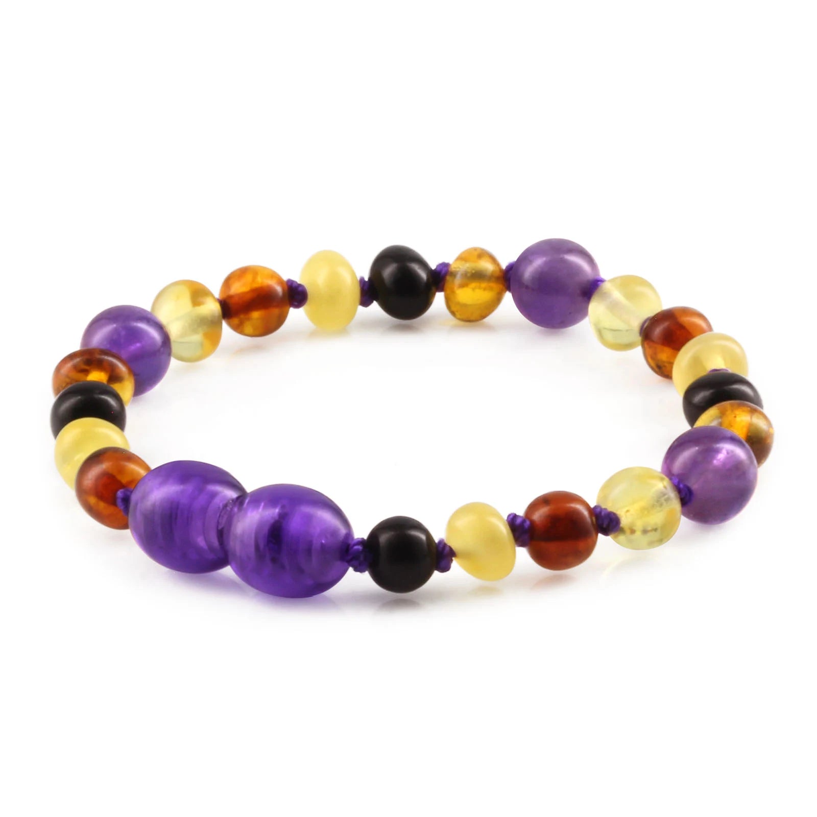 Baltic Amber Teething Bracelet with Amethyst. Baroque 5mm - LE515 B