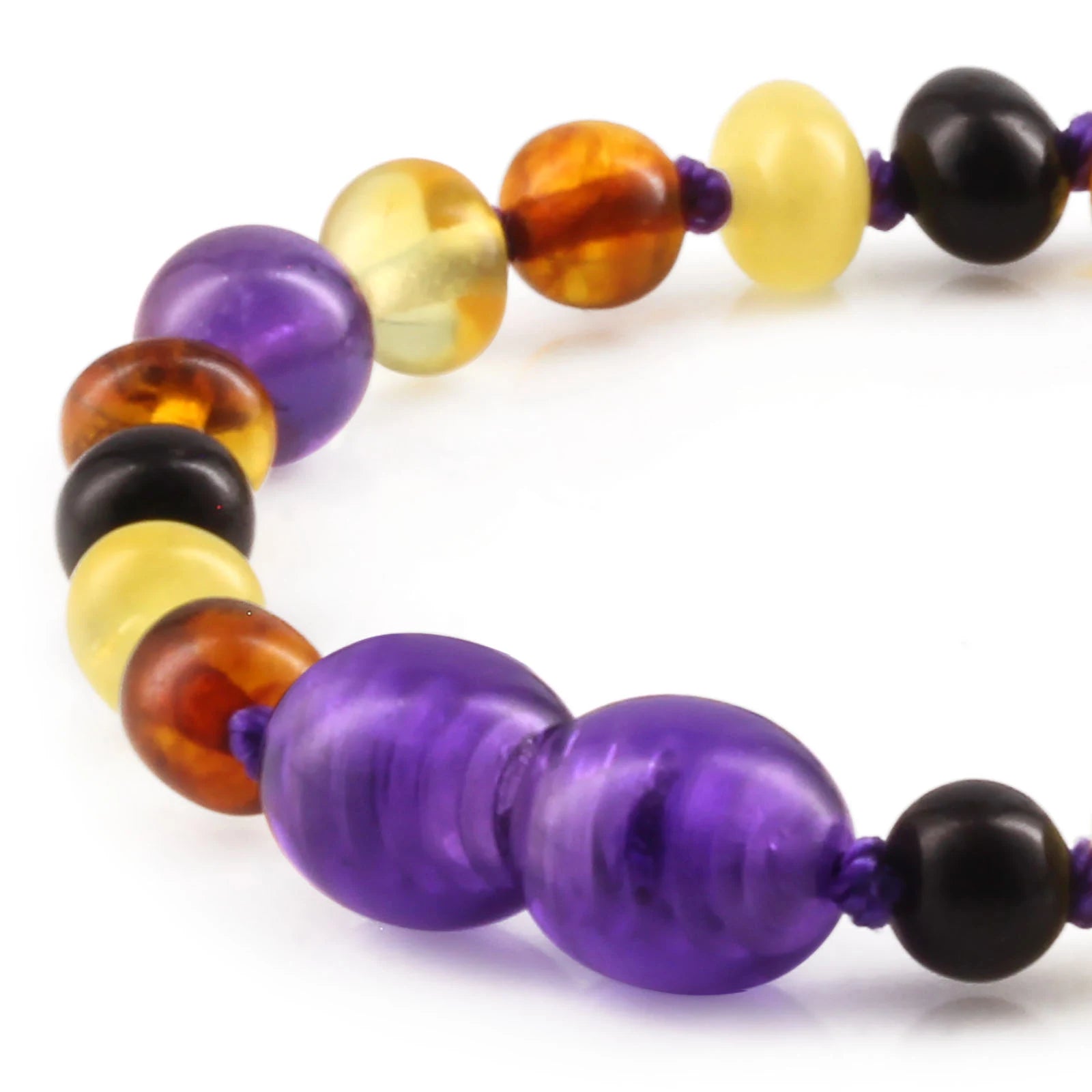Baltic Amber Teething Bracelet with Amethyst. Baroque 5mm - LE515 B
