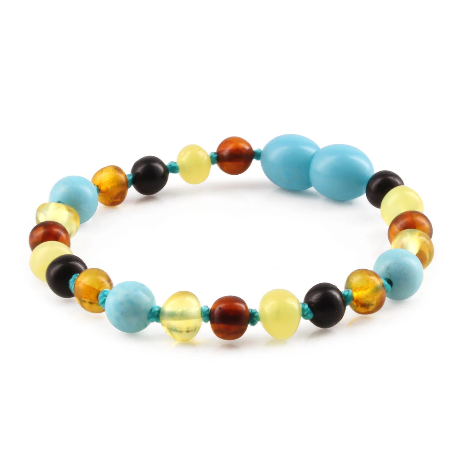 Baltic Amber Teething Bracelet with Turquoise. Baroque 5mm - LE465