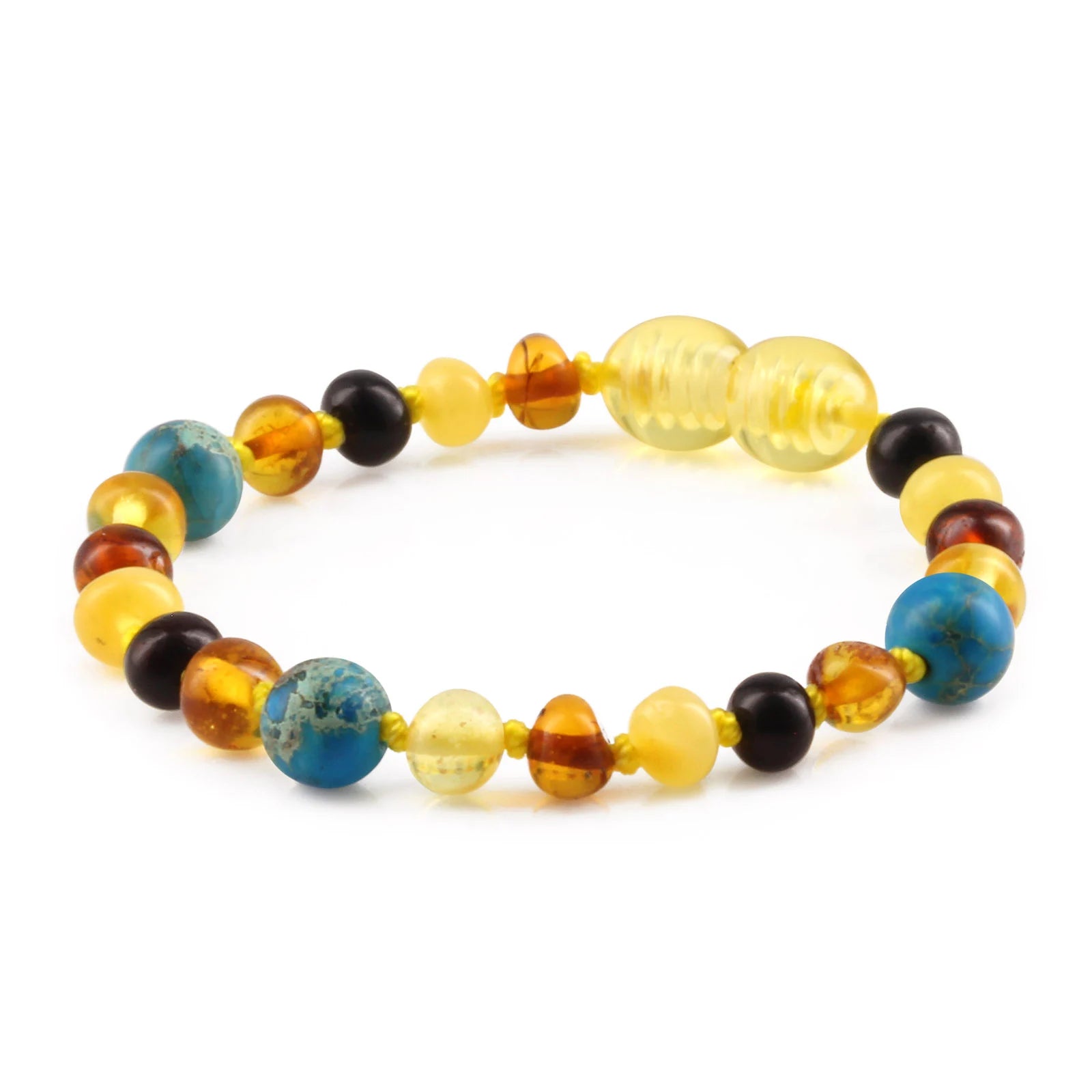 Baltic Amber Teething Bracelet with Lake Blue Imperial Jasper. Baroque 5mm - LE474