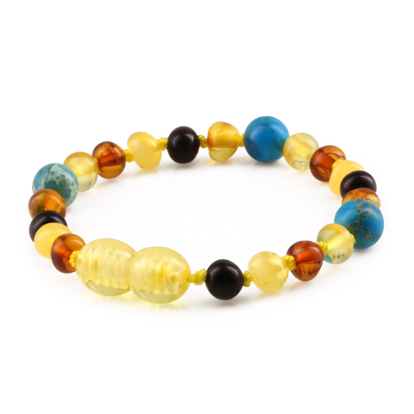 Baltic Amber Teething Bracelet with Lake Blue Imperial Jasper. Baroque 5mm - LE474