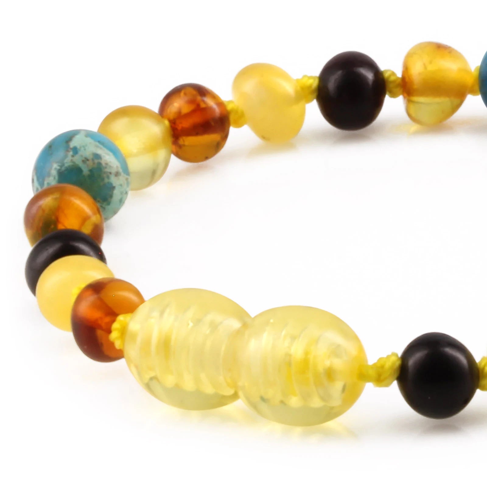 Baltic Amber Teething Bracelet with Lake Blue Imperial Jasper. Baroque 5mm - LE474