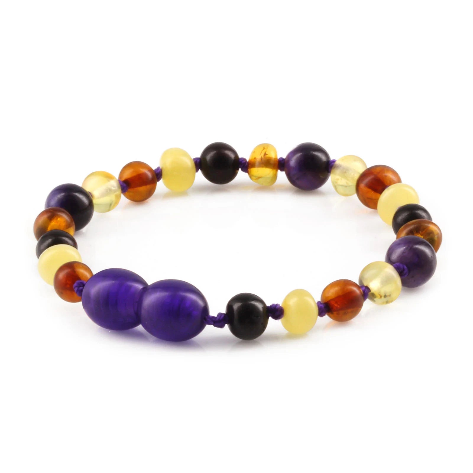 Baltic Amber Teething Bracelet with Purple Tiger Eye. Baroque 5mm - LE554