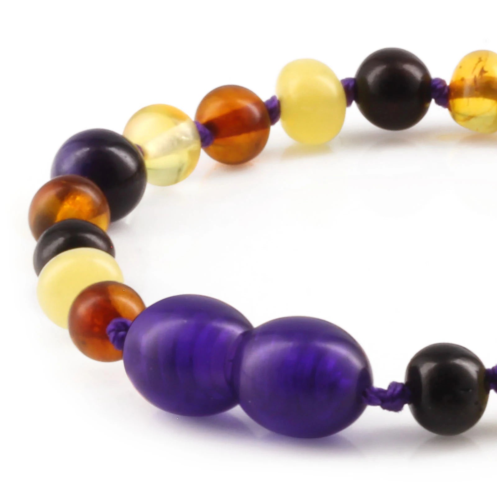 Baltic Amber Teething Bracelet with Purple Tiger Eye. Baroque 5mm - LE554