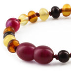 Baltic Amber Teething Bracelet with Pink Lace Agate. Baroque 5mm - LE458