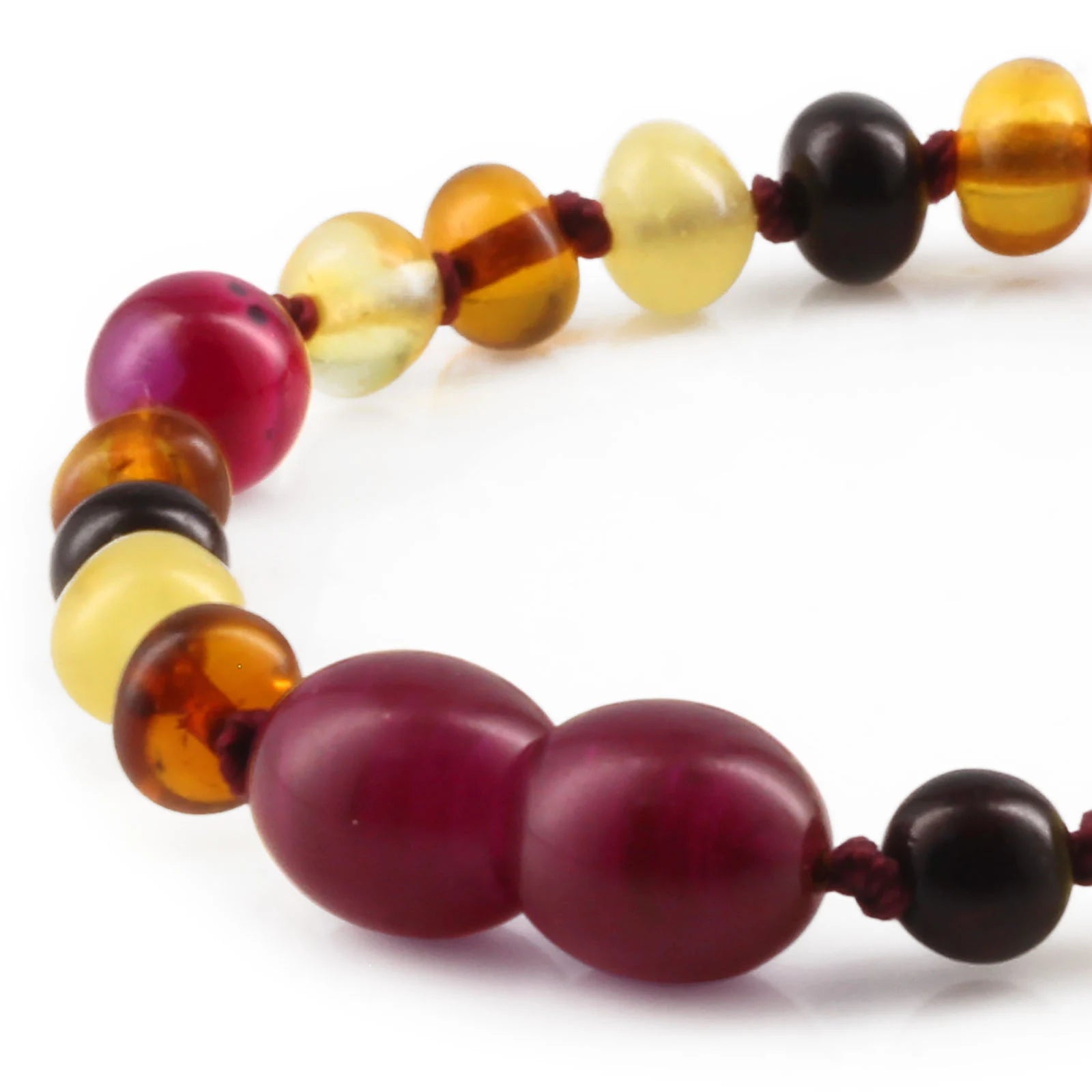 Baltic Amber Teething Bracelet with Pink Lace Agate. Baroque 5mm - LE458
