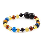 Baltic Amber Teething Bracelet with Blue Lace Agate. Baroque 4mm - LE464 V2