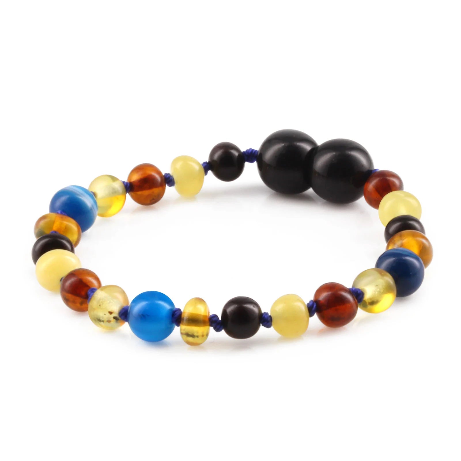 Baltic Amber Teething Bracelet with Blue Lace Agate. Baroque 4mm - LE464 V2