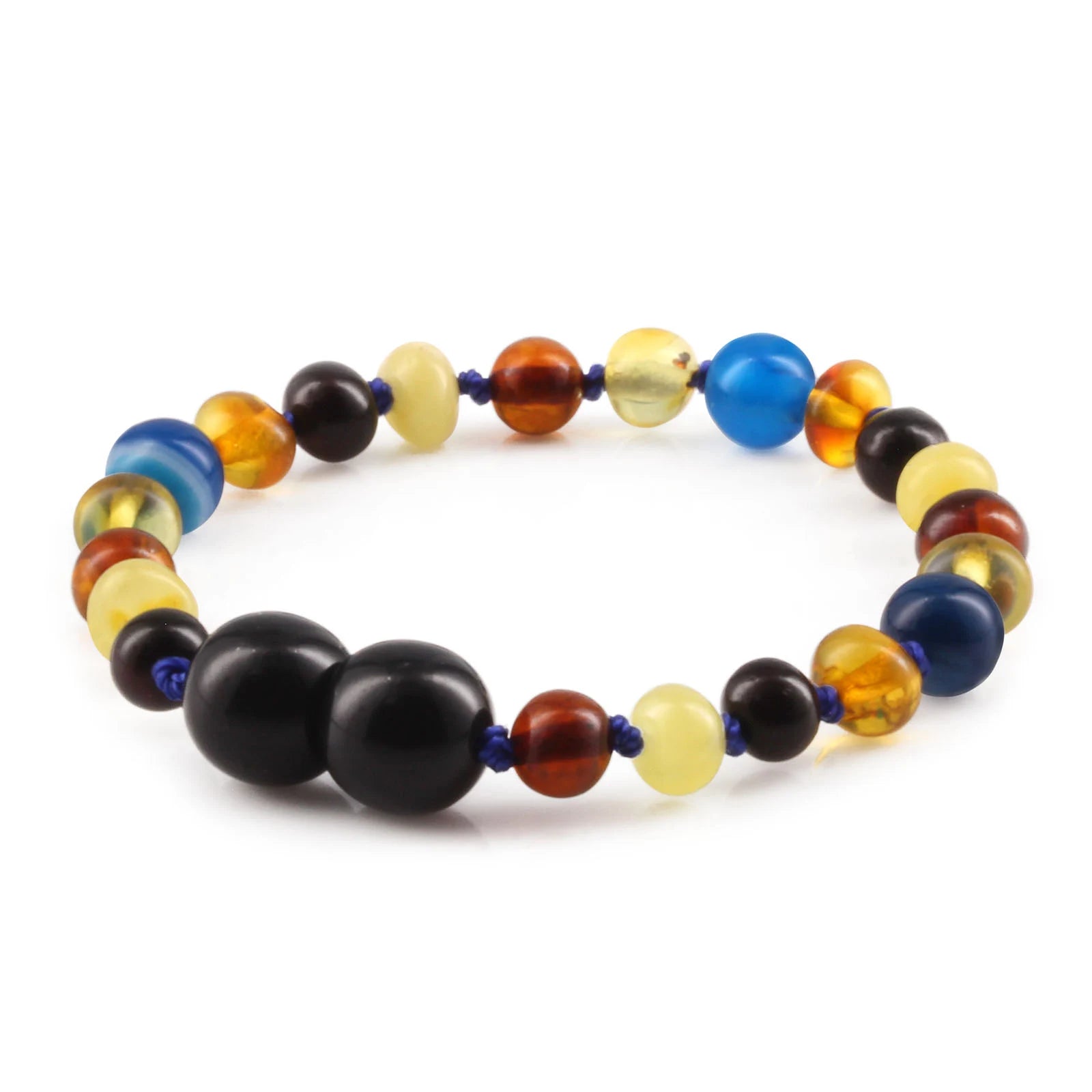 Baltic Amber Teething Bracelet with Blue Lace Agate. Baroque 4mm - LE464 V2