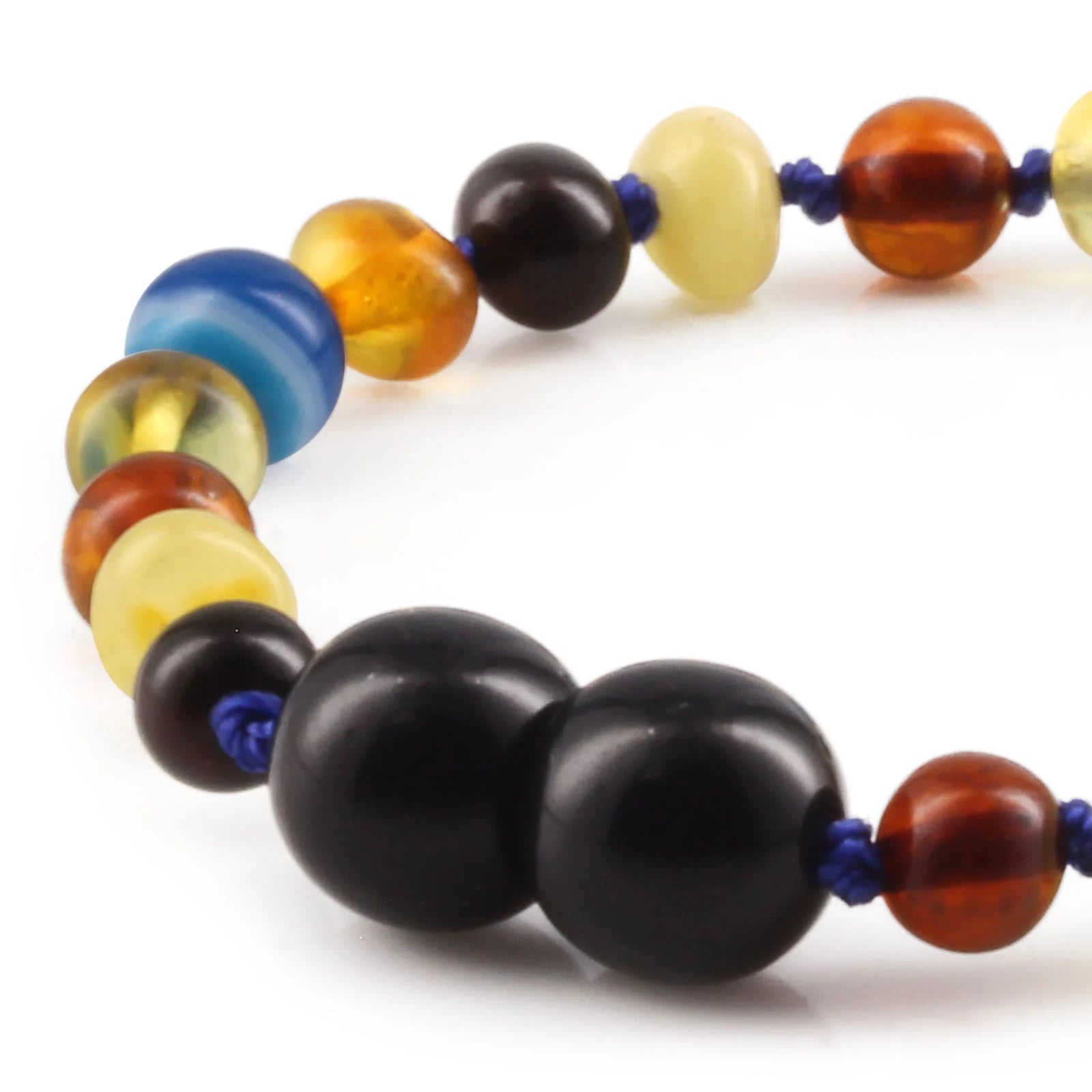 Baltic Amber Teething Bracelet with Blue Lace Agate. Baroque 5mm - LE464 V3